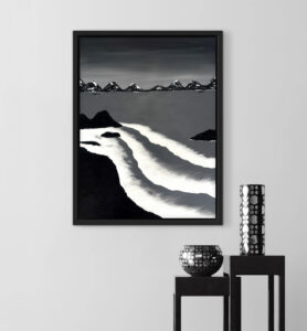 Acrylbild „Black Beach" 60x80cm – schwarzweiß Leinwandbild von ME.Art
